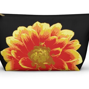 Dahlia Flower Accessory Bag | Pencil Case or Travel Cosmetic Pouch | Floral T-Bottom Zippered Bag | WDA