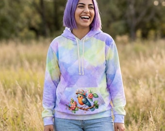 Sudadera con capucha / Sudadera para amantes de las aves / Sudadera floral en tonos pastel / Top estilo cottagecore
