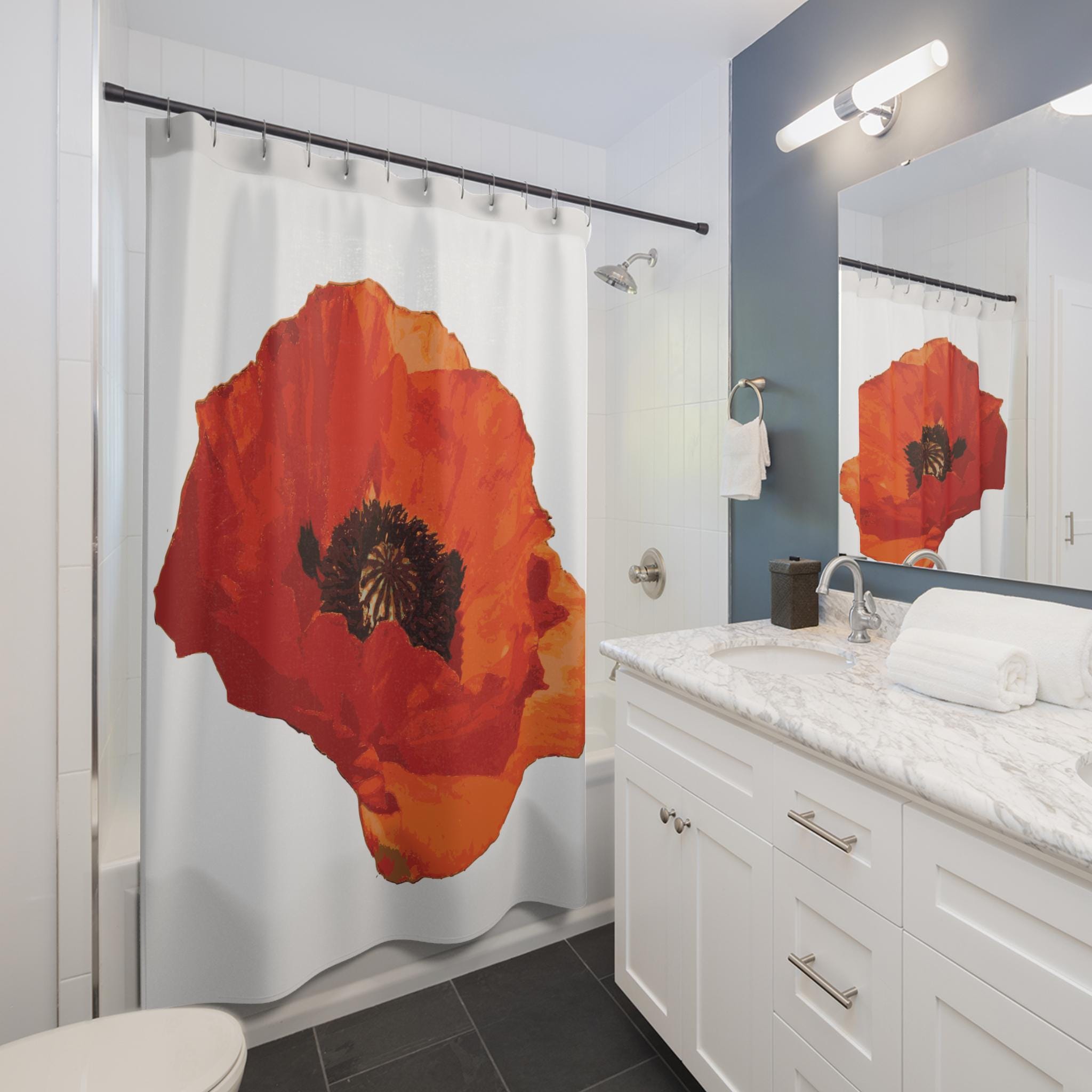 Poppy Shower Curtain | Floral Bathroom Decor | Flower Lover Gift | Boho Home Decor | Modern Farmhouse Style | Cabincore | Cottagecore | WDA