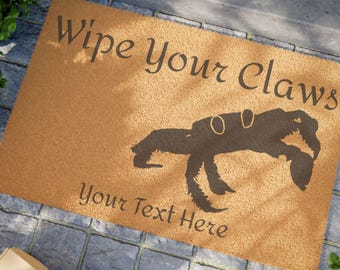 Custom Doormat | Crab Design | Wipe Your Claws | Coastal Home Decor | Beach House Entryway Rug | Maritime Living | Cute Nautical Style | WDA