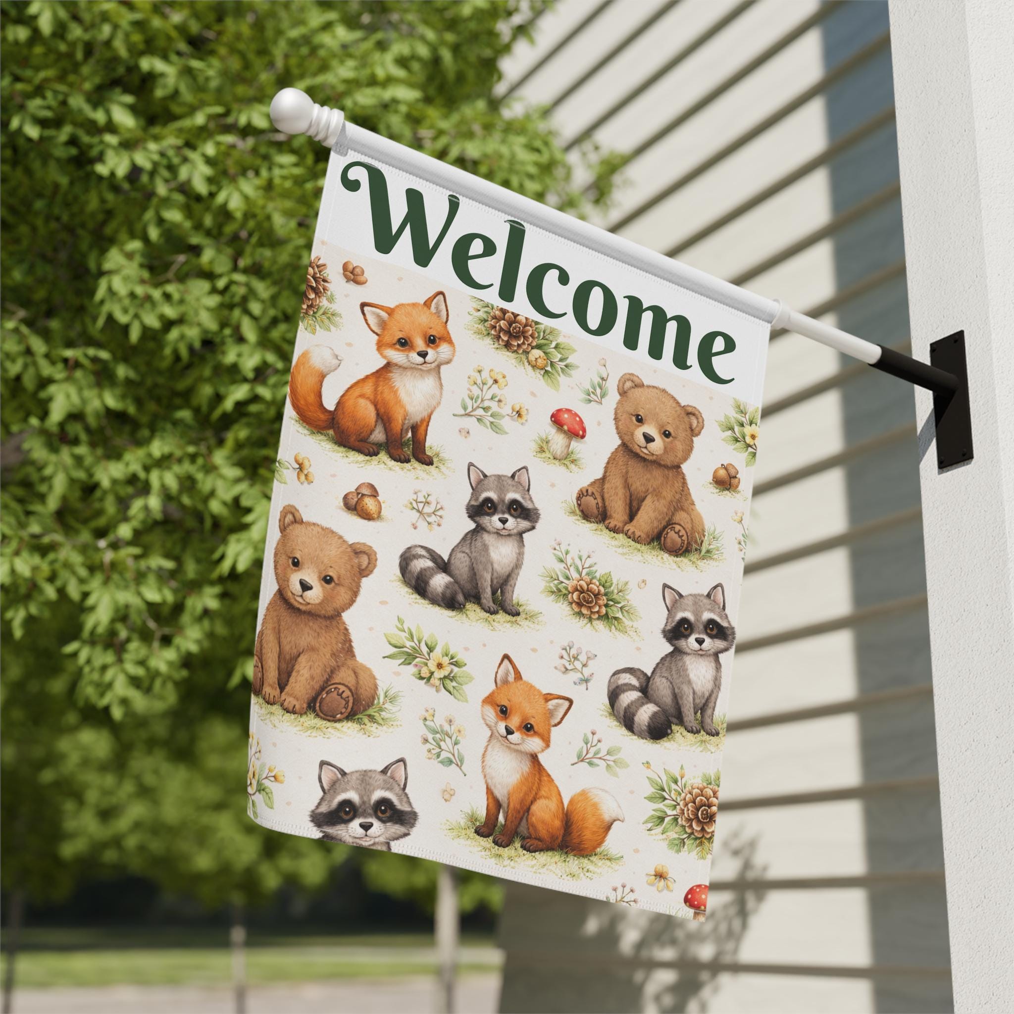 Raccoon Welcome Flag Fox Porch Flag Bear Garden Decor Woodland Animal…