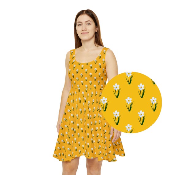 Daffodil Skater Dress Floral Print Dress Narcissus