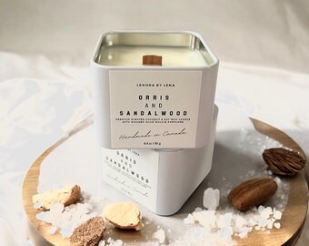 Iris & Sandelholz | Kokosnuss Soja Kerze | Premium-Duft | Holzdocht| Wohnkultur | Personalisiertes maßgeschneidertes Geschenk | Beruhigend| Entspannend