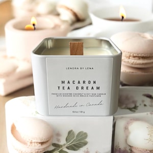 Macaron Tea Dream| Coconut Soy Candle | Premium Scented | Wooden Wick| Home Decor | Personalized Customized Gift| Calming| Relaxing