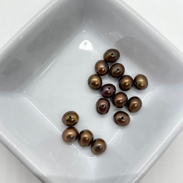 7x6mm Bronze Freshwater Pearl Beads - about 14 beads - round/oval shape, center drilled - G134