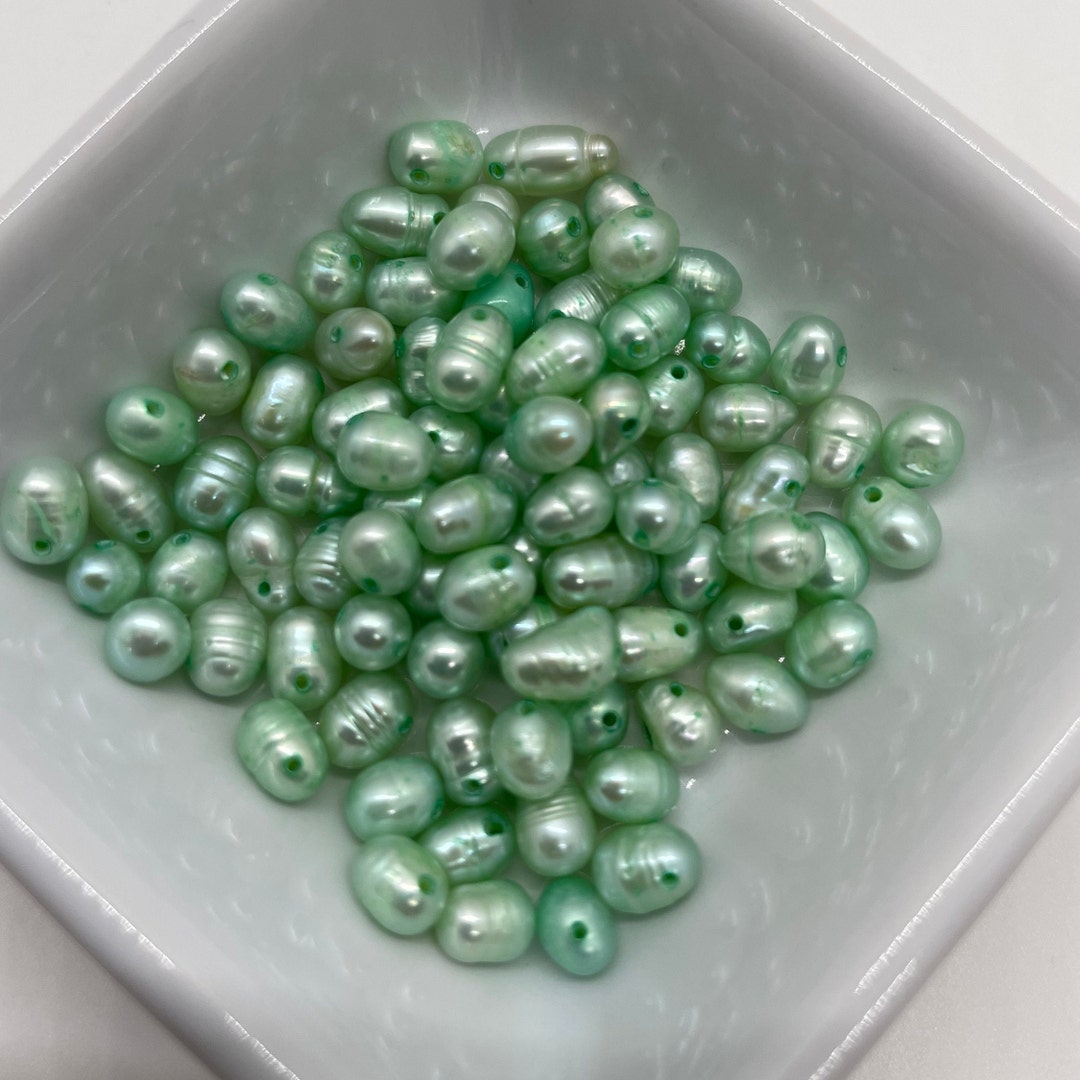 7x5mm Mint Green Freshwater Pearl Beads About 85 Beads Potato Oval
