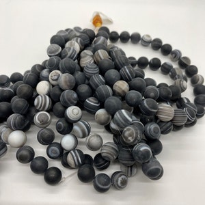 12mm Striped Black Agate Smooth Round Beads - 16&quot; strand - G8