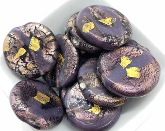 Royal Purple Glass Bead with Gold Leaf Accents, 1.25" round Focal Bead