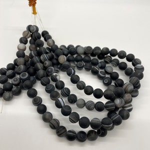 10mm Striped Black Agate Smooth Round Beads - 16&quot; strand - G7