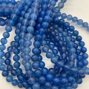 8mm Smooth Round Blue Agate Beads - 16&quot; strand - G181