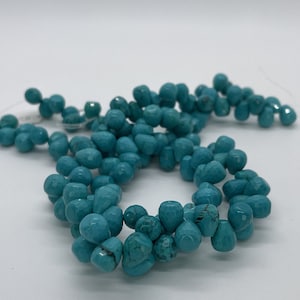 8x10mm Faceted Teardrop Top Drilled Genuine Turquoise Beads - 16&quot; strand - G183