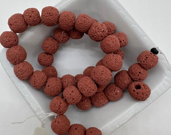 Brick Red Lava Beads, 12mm round with large center drilled holes - one 16" strand - G232