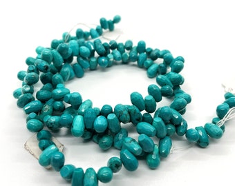 6 x 10 mm Perles facettées en forme de goutte d'eau percées en turquoise véritable - 16 pouces sur fil - G3