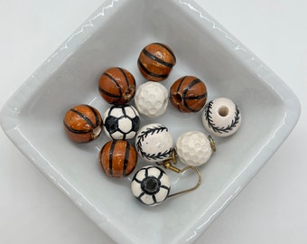 Handmade Ball Beads - ELEVEN Focal Beads, basketballs, baseballs, soccer balls, golf balls - G257