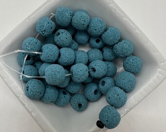 Blue Lava Beads, 12mm round with large center drilled holes - one 16" strand - G233