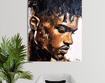 Mr. Handsome Black Wall Art Decor Wall Decor Black Art Prints Black Abstract Art Modern Canvas Art Black Man Mancave Art Prints,Brown Art