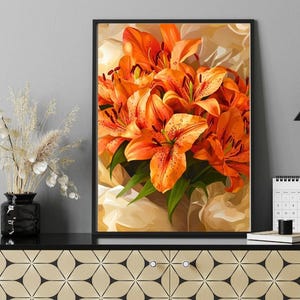 Bouquet Poster | Tiger Lilies | High Quality Digital Artwork| Modern Aesthetic Wall Deco Tiger Lily Flower Art Orange Flowers Digital Art