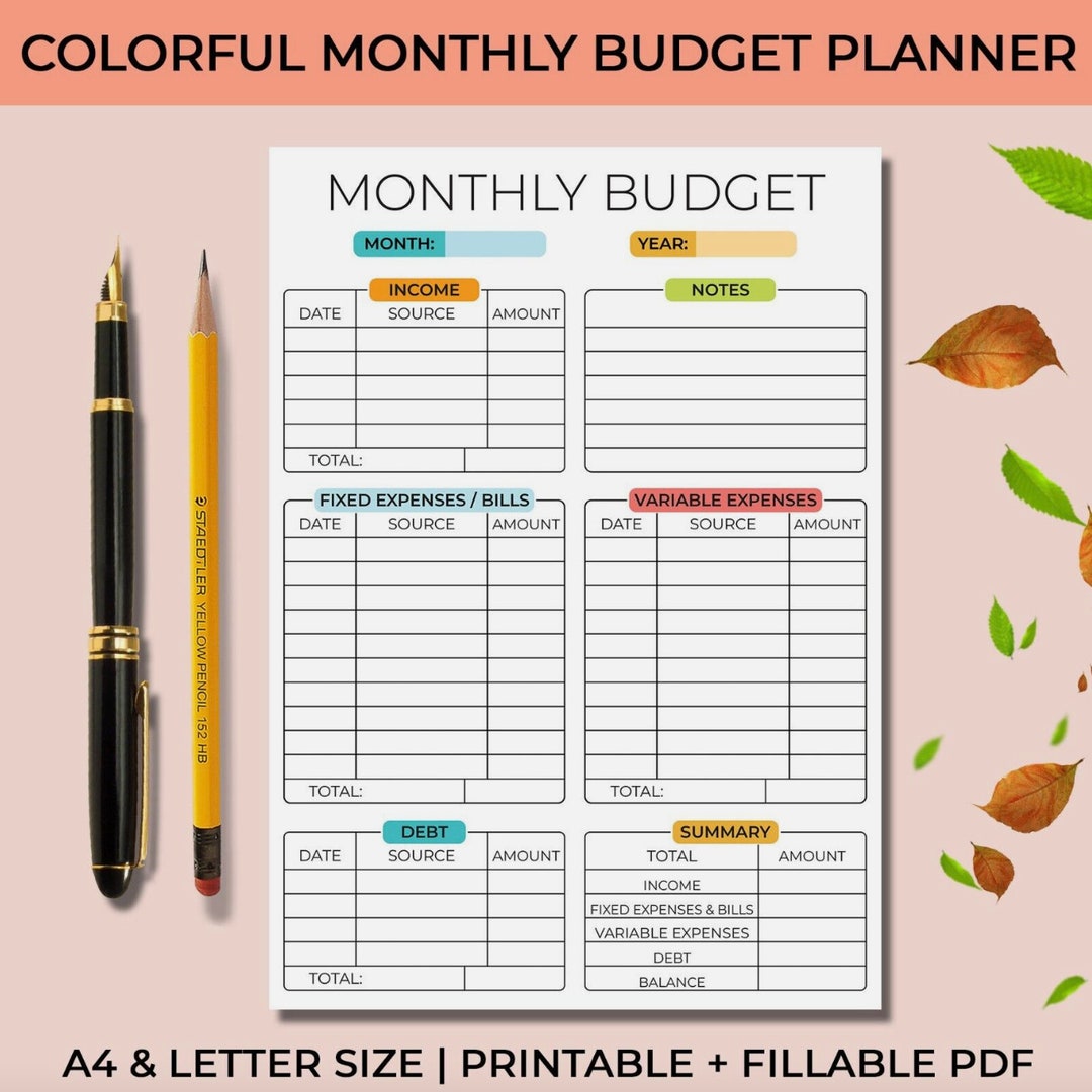 Monthly Budget Planner Printable Digital PDF Download A4 & Letter Size ...