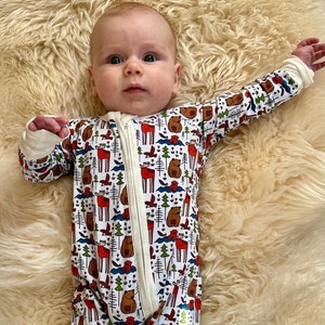 Alaska Animals Baby and Toddler Pajamas- super soft bamboo/viscose/spandex blend UPDATED in 2024vwith teal blue cuffs