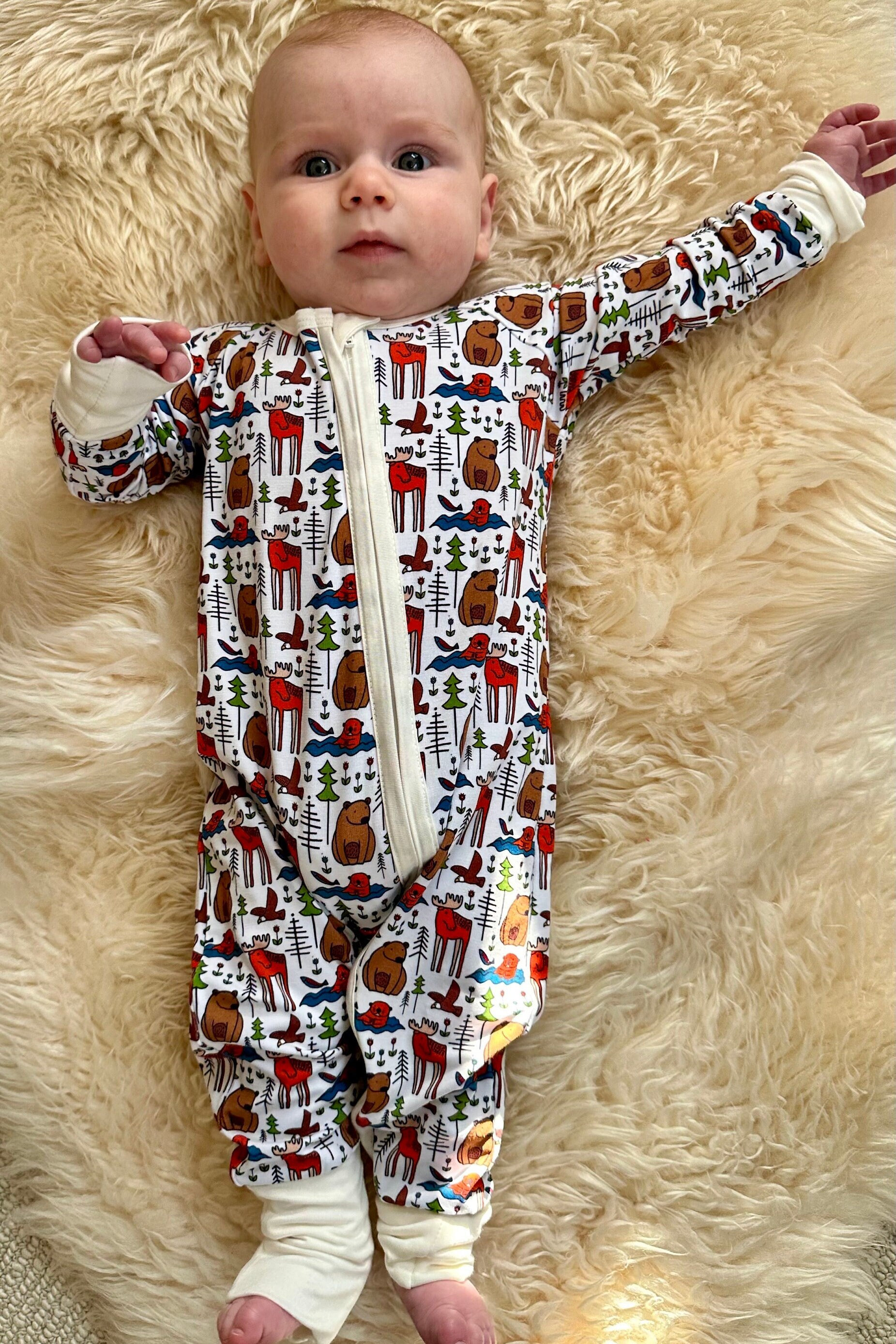 Alaska Animals Baby Pajamas - Soft Bamboo Blend, Two-Way Zipper