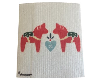 Swedish Dishcloth- Dala Horse Pair with Heart