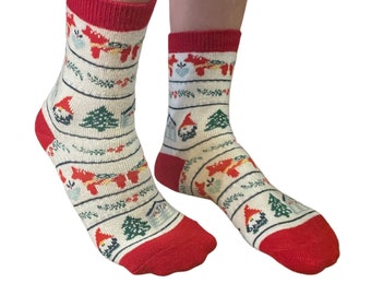 Women's Merino Blend Socks EU37-40 Scandinavian Dala Horse and Gnome