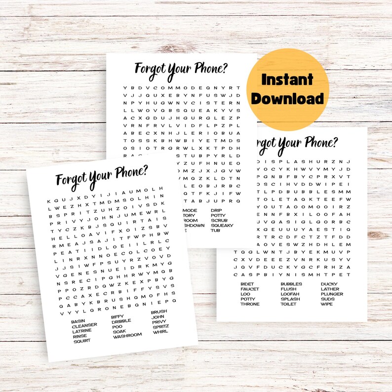 Funny Bathroom Word Search Printable 3 Engaging Wall Art Puzzles for ...
