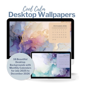 Simple Desktop Wallpapers with Calendars - July 2025 through December 2026 - 18 Cool Calm Minimalist Backgrounds, Works for PC and Mac