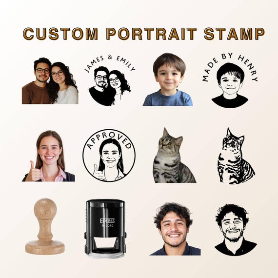 Custom Face Stamp, Hand-Drawn Portrait Stamp, Self-Inking Stamp, Wood Stamp, Rubber Stamp, Stempel Personalisiert, Custom Portrait Gift