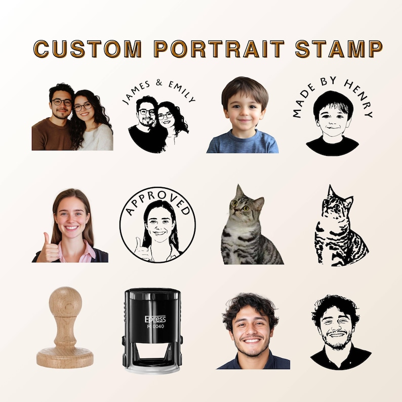 Custom Face Stamp, Hand-Drawn Portrait Stamp, Self-Inking Stamp, Wood Stamp, Rubber Stamp, Stempel Personalisiert, Custom Portrait Gift image 1