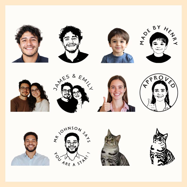 Custom Face Stamp, Hand-Drawn Portrait Stamp, Self-Inking Stamp, Wood Stamp, Rubber Stamp, Stempel Personalisiert, Custom Portrait Gift image 9