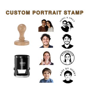 Timbro personalizzato con volto, timbro con ritratto disegnato a mano, timbro autoinchiostrante, timbro in legno, timbro in gomma, timbro personalizzato, regalo con ritratto personalizzato