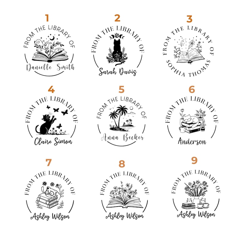 Library Stamp Design Custom Book Embosser Stamp, Personalized Book Stamp, Name Stamp, From ...
