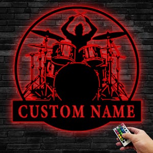 Custom Drummer Metal Sign With LED Light, Personalized Drummer Sign for Drummers,Drummer Metal Work Wall Hanging,Drummer Gift,8-24 Inch