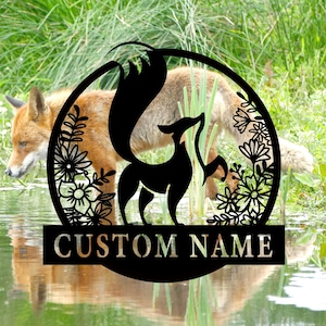 Custom Fox With Flower Metal Wall Art,Personalized Fox Name Metal Sign,Fox Metal Wall Decor,Ranch Sign,Fox Lover Gift,Farmer Gift,8-24 Inch
