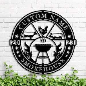 Custom Metal BBQ Farm Animals Sign,Personalized Grilling Sign,Patio Decor,Outdoor BBQ Sign,Smokehouse Sign,Grill Gifts for Dad,8-24 inch