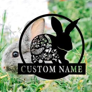 Personalized Cute Rabbit Metal Name Sign,Custom Rabbit Metal Wall Art,Bunny Wall Decor,Yard Decor, Farmhouse Decor,Bunny Gift,8-24 Inch