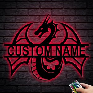 Personalized Dragon Metal Wall Art with LED Lights,Custom Dragon Metal Sign,Room Decor,Dragon Lover Gift, Mythologic Decor,8-24 inch