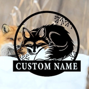 Custom Sleeping Fox Metal Wall Art,Personalized Fox Name Metal Sign,Fox Metal Wall Decor,Ranch Sign,Fox Lover Gift,Farmer Gift,8-24 Inch