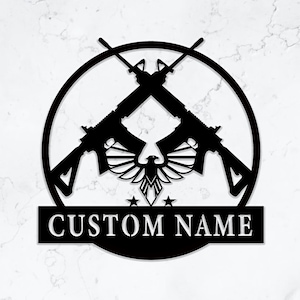 Custom Crossed Rifles Adler Emblem Metallschild, personalisierte Crossed Rifles Raumdekor, Männerhöhle Wandkunst, Rifles Enthusiast Geschenk, 8-24 Zoll