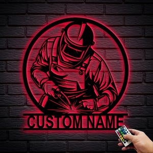 Personalized Welder Metal Wall Sign With LED Light,Custom Welder Name Sign,Ironworker Sign, Welder Metal Wall Art,Welder Gift,8-24 inch