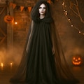 Handmade Halloween mesh transparent hooded cape, adult vampire costume,halloween costume witch, solid color cape for adults, retro cape