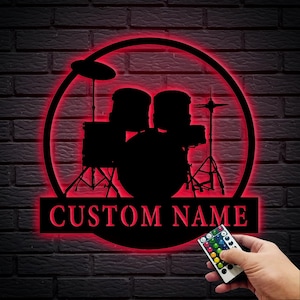Personalized Metal Drummer Name Sign,Custom Drum Metal Wall Decor,Music Room Decoration,Drumming Studio and Band Sign,Drummer Gift,8-24 Inch