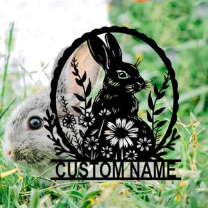 Personalized Floral Rabbit Metal Name Sign,Custom Rabbit Metal Wall Art,Bunny Wall Decor,Yard Decor, Farmhouse Decor,Bunny Gift,8-24 Inch