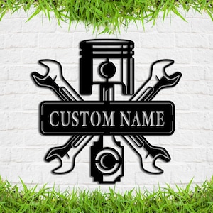 Personalisiertes Garagen-Metallschild, Werkstattschild, Werkstatt-Metallwandschild, Garagen-Dekor, Auto-Werkstatt-Schild, Geschenk für Auto-Enthusiasten, 8-24 Zoll