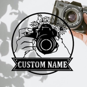 Personalized Camera With Flower Metal Wall Decor,Custom Photographer Metal Sign,Photo Studio Decor,Photography Lovers Gift,8-24 inch