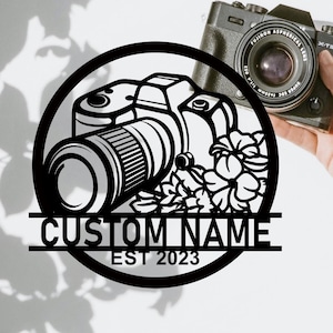 Personalized Florial Camera Metal Sign,Custom Photo Studio Metal Wall Decor,Indoor Decoration,Camera Enthusiast Gift,8-24 inch