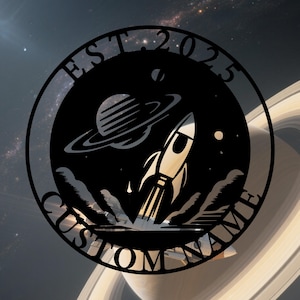 Benutzerdefinierte Space Planet Metall Namensschild, personalisierte Metall Rakete Astronaut Wandkunst, Kinderzimmer Dekor, Geschenk für Forscher, Weltraum Geschenk, 8-24 Zoll