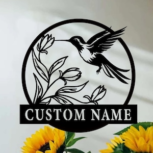 Personalized Floral Hummingbird Metal Garden Decor,Custom Garden Name Metal Sign,Garden Sanctuary Decor,Housewarming Gift,8-24 Inch