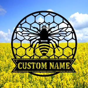 Personalisierte Bienen-Metallschild, kundenspezifisches Metallbienen-Dekor, Willkommens-Bienenzeichen, Gartenschild, Imker- und Gärtnergeschenk, 8-24 Zoll